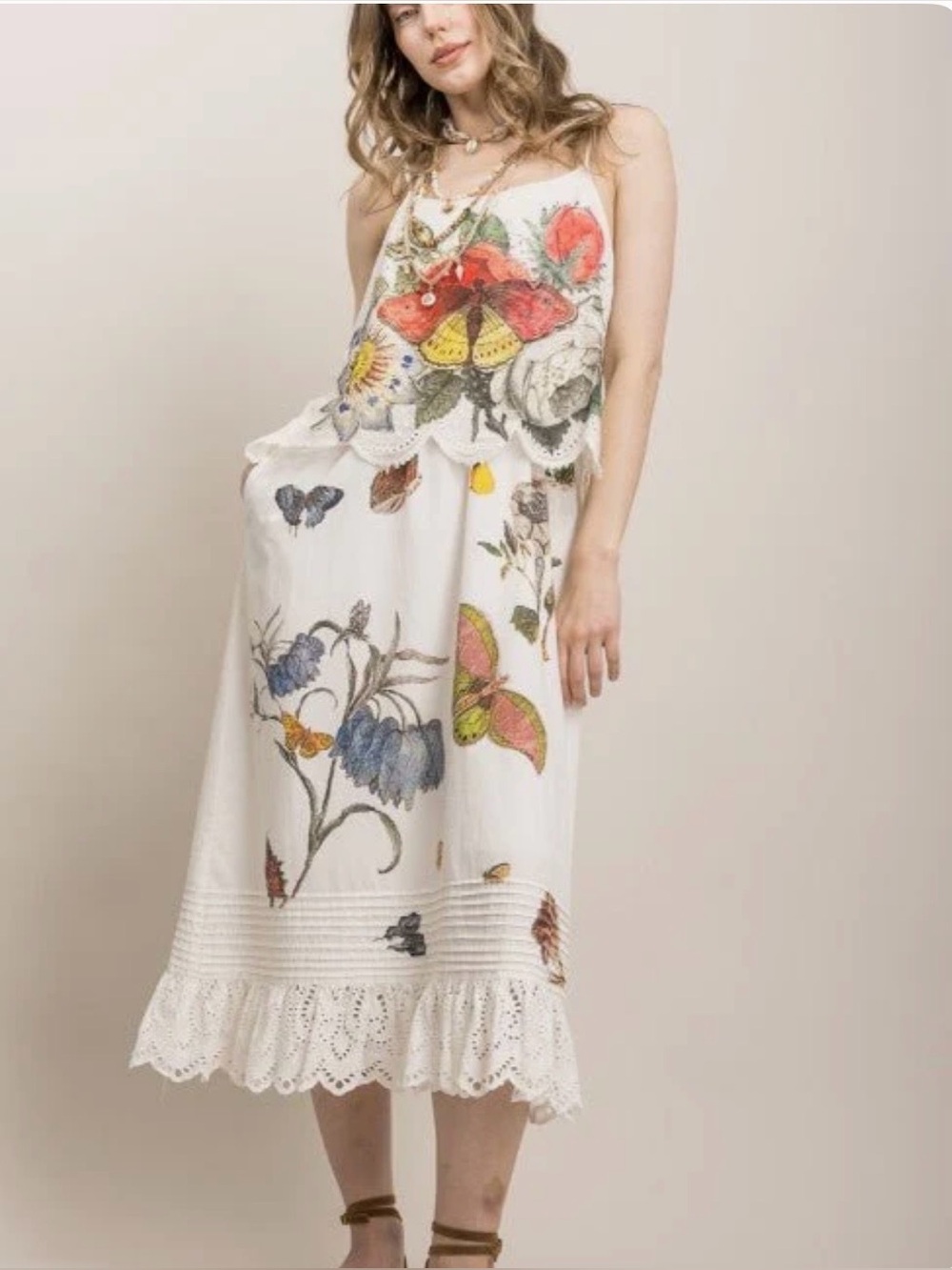 BLUE VELVET Butterfly Flower Print Eyelet
Tank Dress NWT Size M